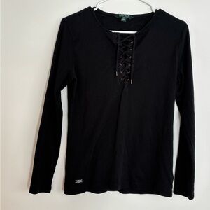 Lauren Ralph Lauren Black Lace-Up Long Sleeve Tee
